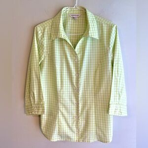 Christopher & Banks Green Gingham Button-Down Blouse